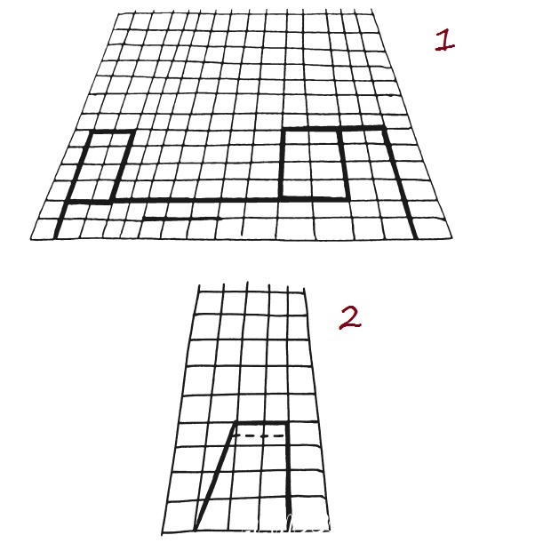 First you need to draw a draft. Take a sheet of paper and bend it in half. We will draw on the folding line of paper. From the left side put a dot and measure from it 13 cm to the right and put a second dot. Draw a line 2 cm up from each dot. Connect the lines together. You will get a large rectangle.This is the body of our plane. Measure 4 cm from the left side in the middle of the plane body. Set the point and draw a line 2.5 cm to the right. This is the line where later we will insert the wings.