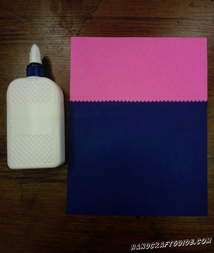 Glue pink sheet of paper with your wavy blue sheet. It looks like sundown...