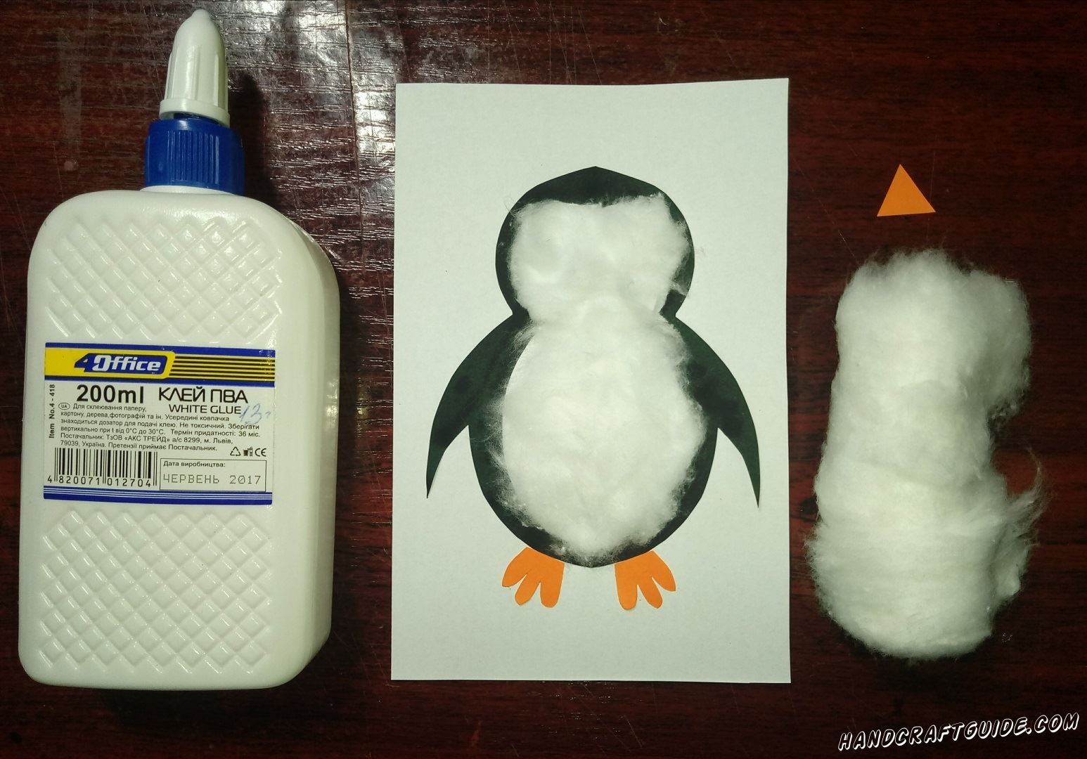 детская аппликация пингвина из ваты