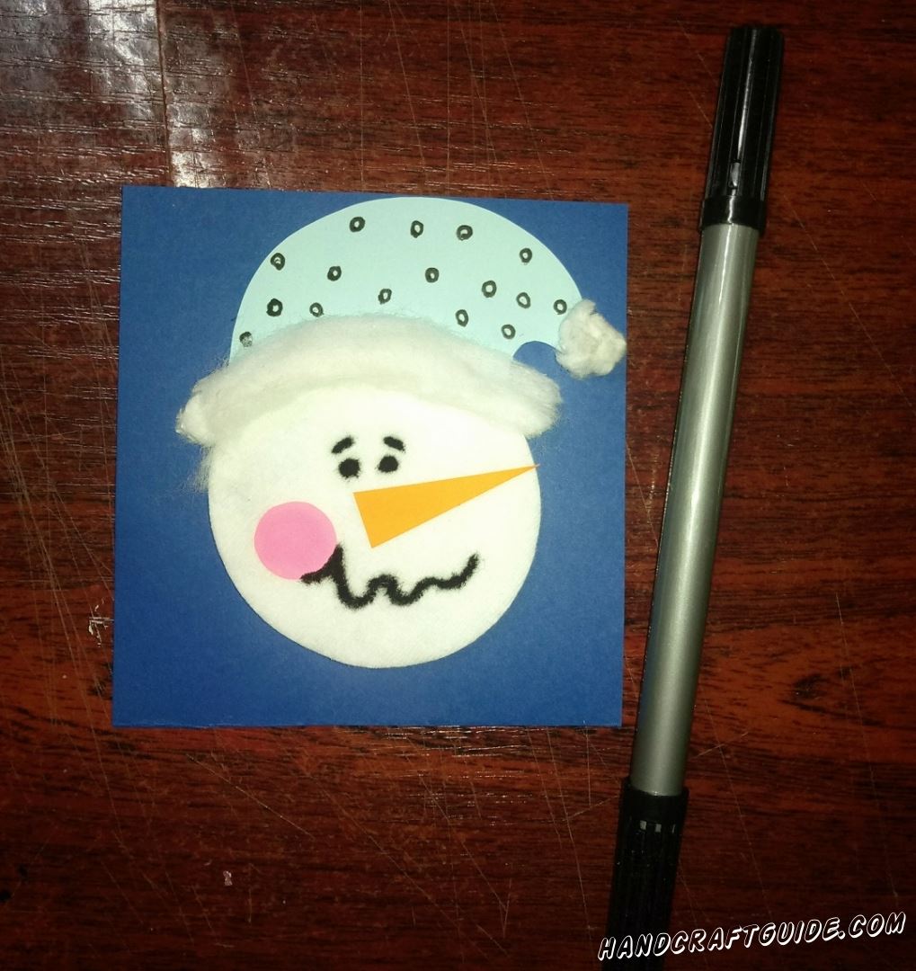 аппликация портрет снеговика из ватного диска