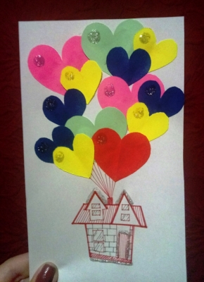 поделка из цветной бумаги для детей своими руками, открытка ко Дню Святого Валентина